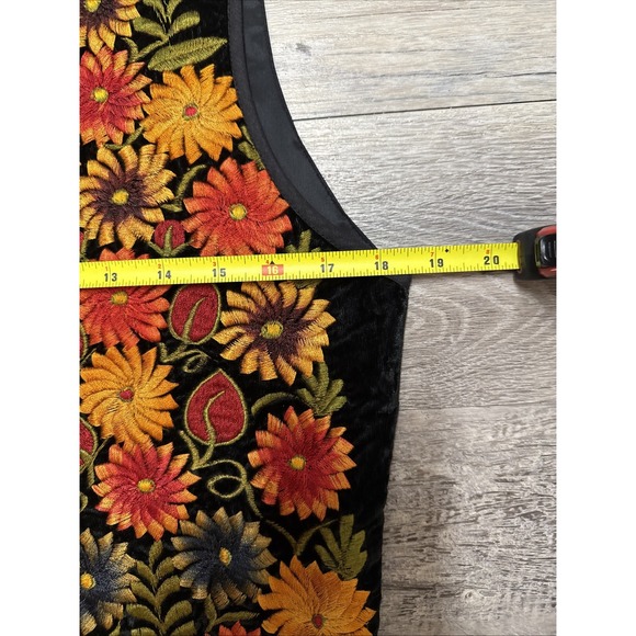 Vtg Chico's Design Vest  Floral Embroidered Velour Fall Colors Boho Hippy Flower - Picture 5 of 7